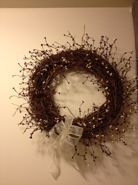Wreath, Burgundy and White Berries with Sheer Cream Bow